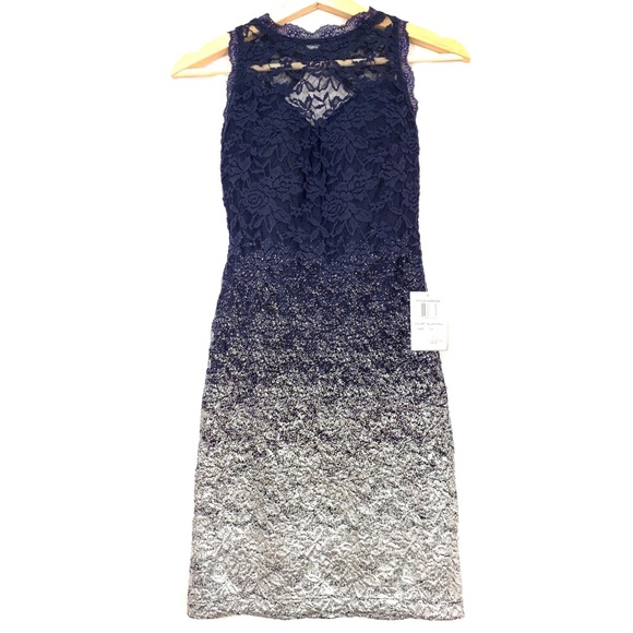 B Darlin Dresses & Skirts - B. Darlin Navy & Silver Lace Dress Sz 1/2
